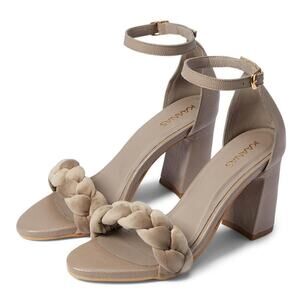 Kaanas Soho Sandals Chunky Velvet Braid Heels Ankle Tie Taupe Brown NWT Size 7